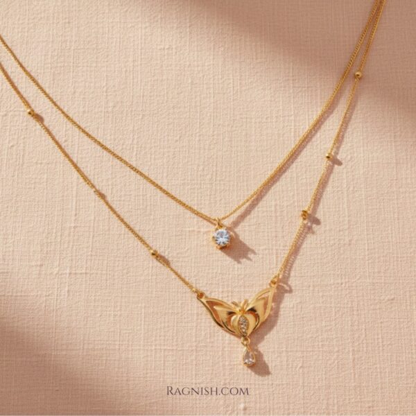 Luxury dual-chain gold vermeil necklace with solitaire and pavé crystals