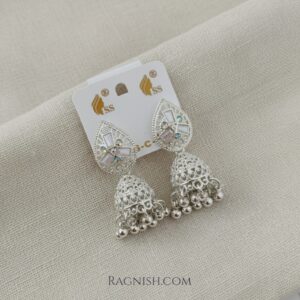 RAGNISH Imperial Jhumka Earrings - Silver-toned, Iridescent Crystal Stud