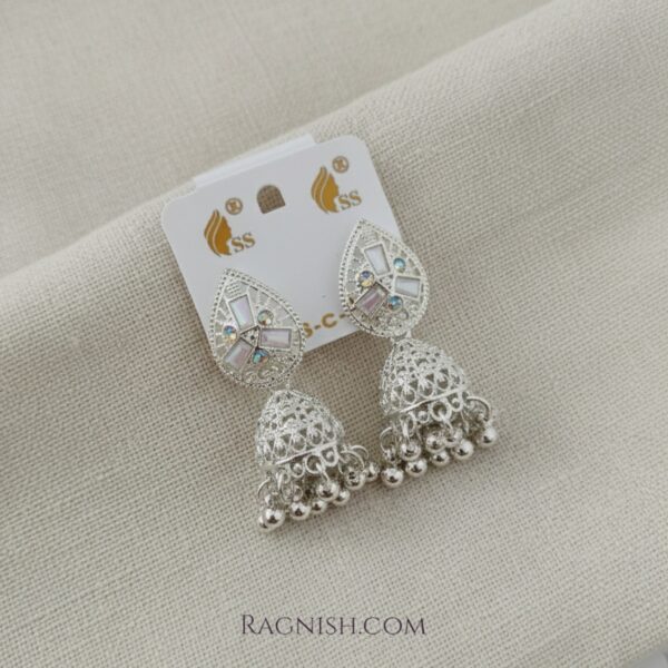 RAGNISH Imperial Jhumka Earrings - Silver-toned, Iridescent Crystal Stud