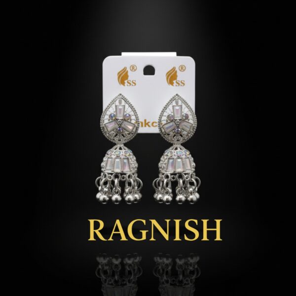 Traditional Indian Jhumka Earrings with Dangling Spheres and Multi-hued Stones