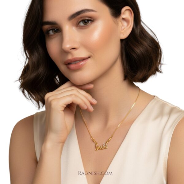 Luxury RAGNISH gold chain necklace featuring a delicate "Lovely" word charm, perfect for women's designer jewelry collection.