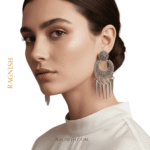 RAGNISH Tribal Tassel Drop Earrings, close-up of intricate oxidized silver filigree detail.
