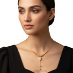 RAGNISH 18k Gold Plated Heart Necklace, Pavé Crystal Pendant with Drip Tassel.