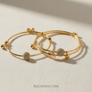 RAGNISH luxury gold adjustable bangle set (Pack of 2) with pave cubic zirconia spheres.