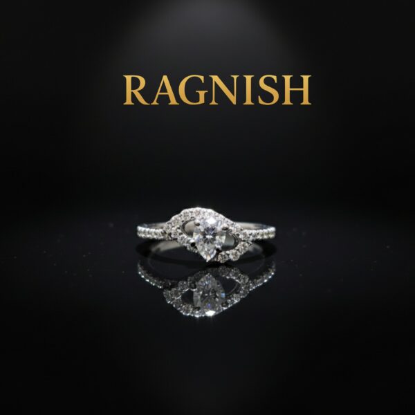 RAGNISH 925 Sterling Silver adjustable ring with pear-cut cubic zirconia and halo setting.