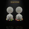 RAGNISH Navrang Multicolored Crystal Jhumka Earrings product shot for e-commerce.