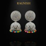 RAGNISH Navrang Multicolored Crystal Jhumka Earrings product shot for e-commerce.