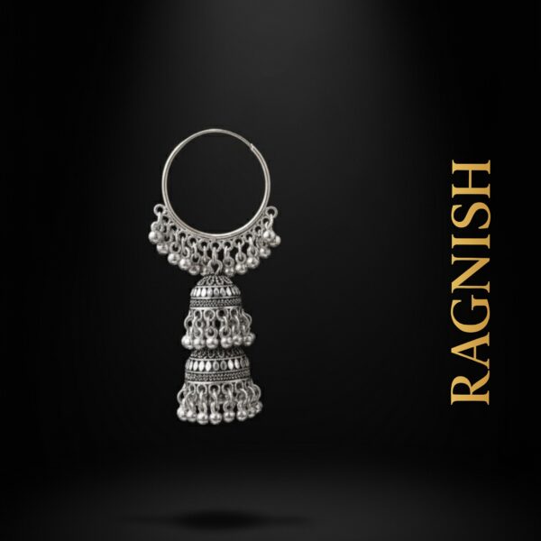 Detailed studio shot of RAGNISH handcrafted oxidized sterling silver earrings for e-commerce and social media.