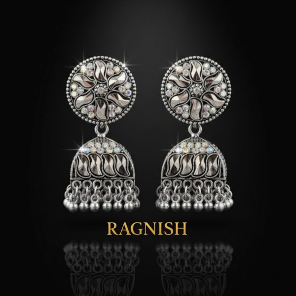 Oxidized Silver Jhumka Drop Earrings for Women - Traditional design with modern crystal sparkle.