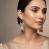 Handcrafted RAGNISH jewelry: festive sterling silver enamel jhumka earrings with colored faceted beads