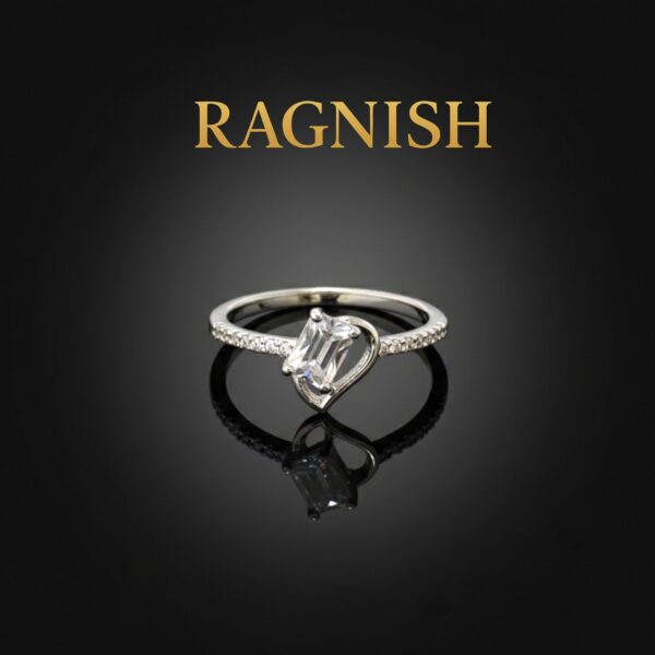 RAGNISH Embrace rhodium-plated adjustable ring with baguette cut cubic zirconia center stone.