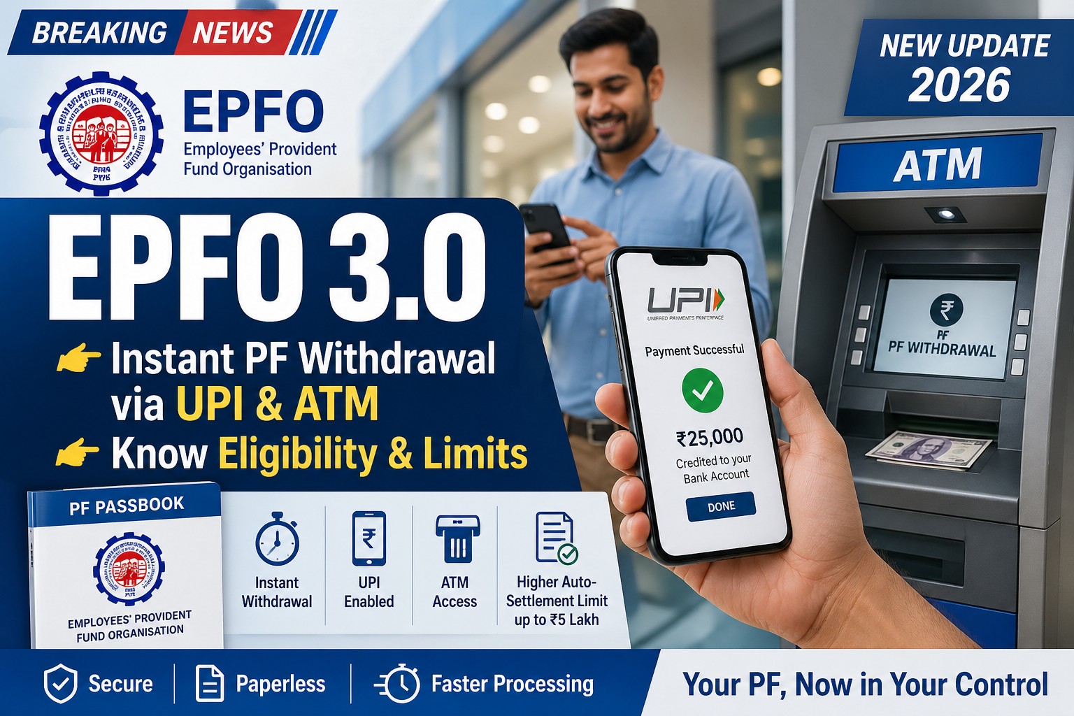 EPFO 3.0 PF withdrawal via UPI and ATM featured image with eligibility and limit information