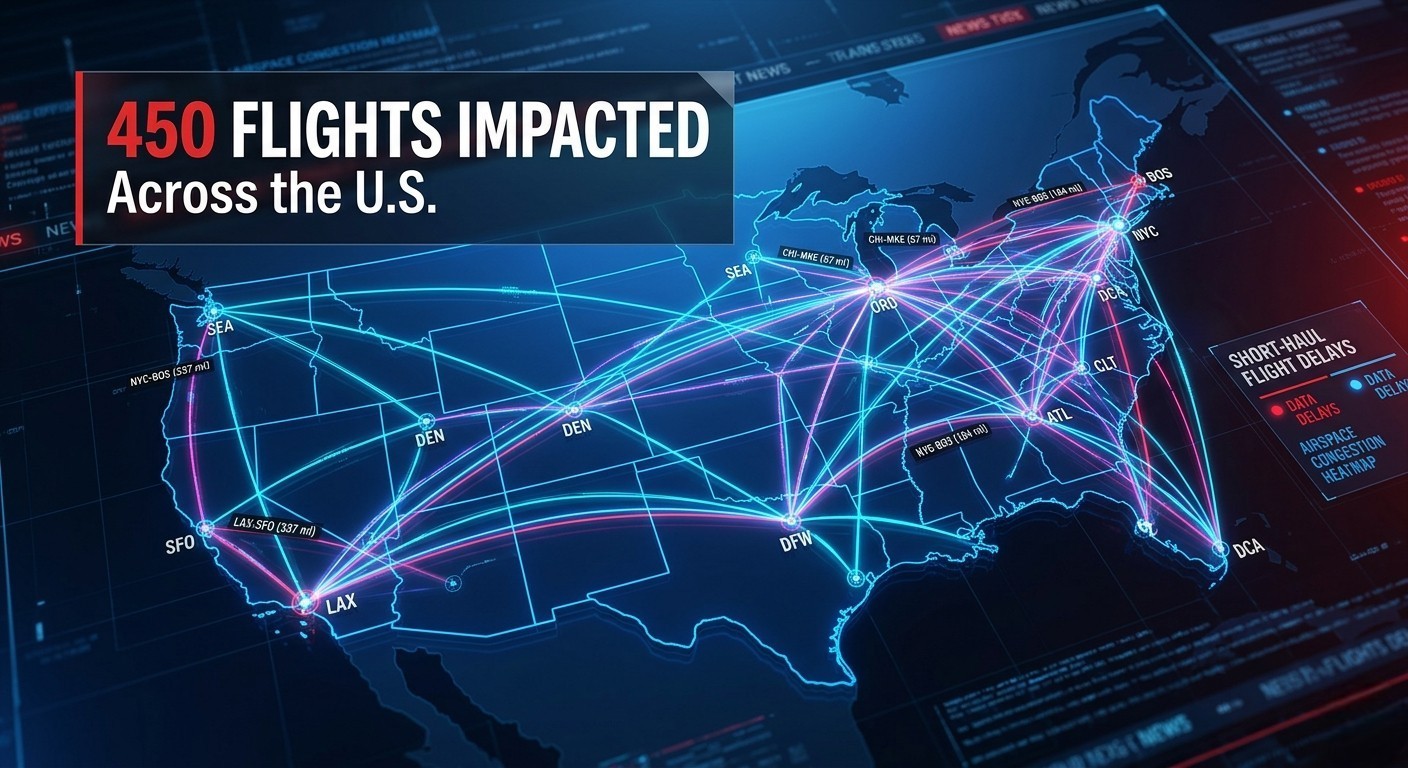Map showing US short-haul flight routes impacted by Delta snack and drink cuts