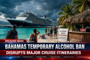 Royal Caribbean cruise ship near CocoCay during Bahamas alcohol ban