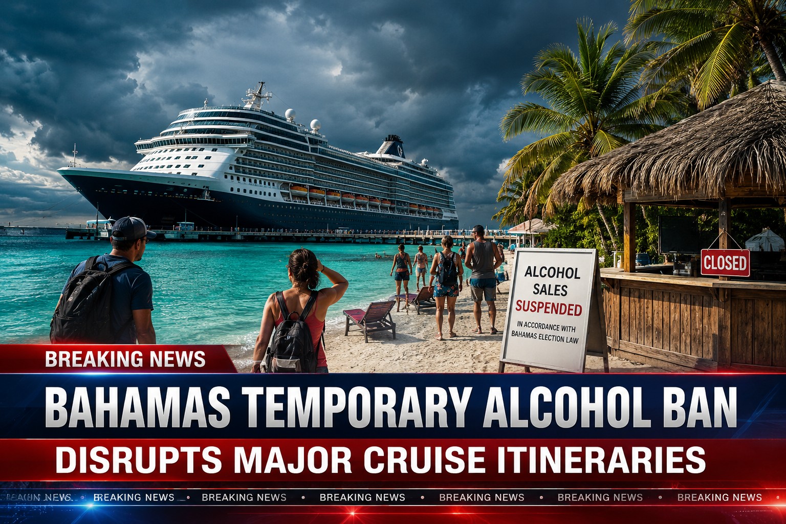 Royal Caribbean cruise ship near CocoCay during Bahamas alcohol ban