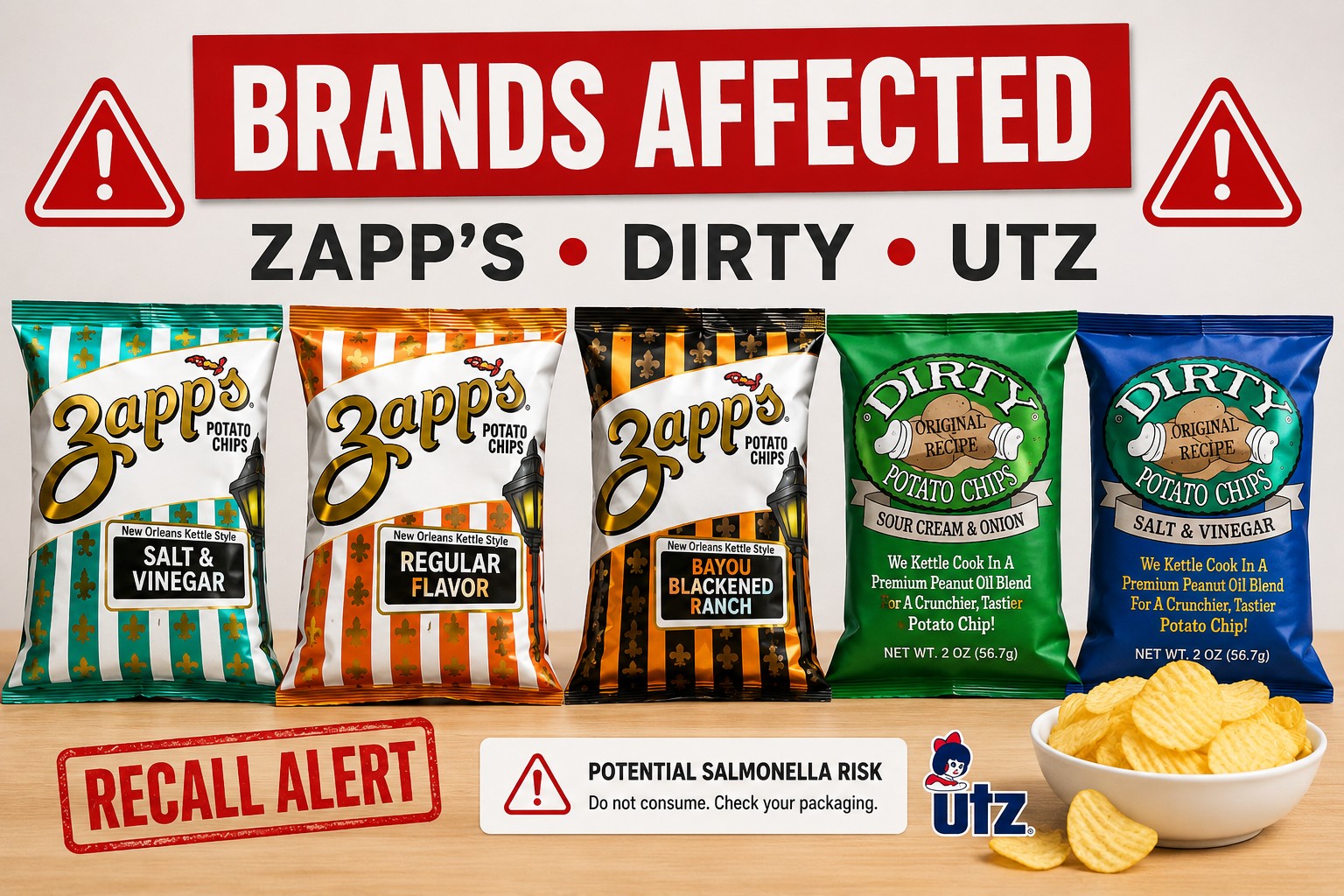 Zapp’s and Dirty potato chips recall affected brands list