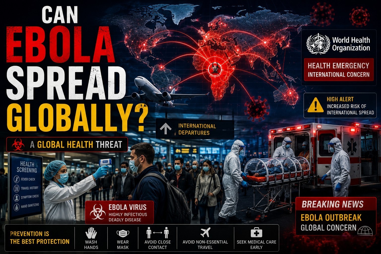 Global concern over Ebola virus spread and WHO emergency alert