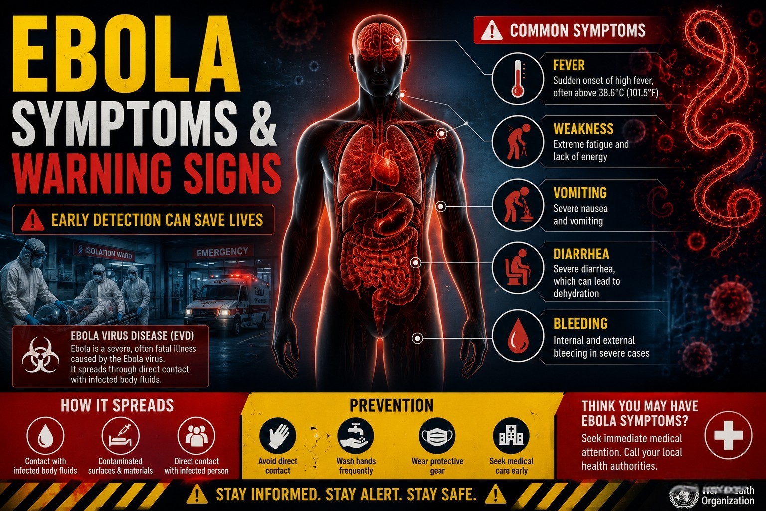Ebola symptoms and warning signs infographic