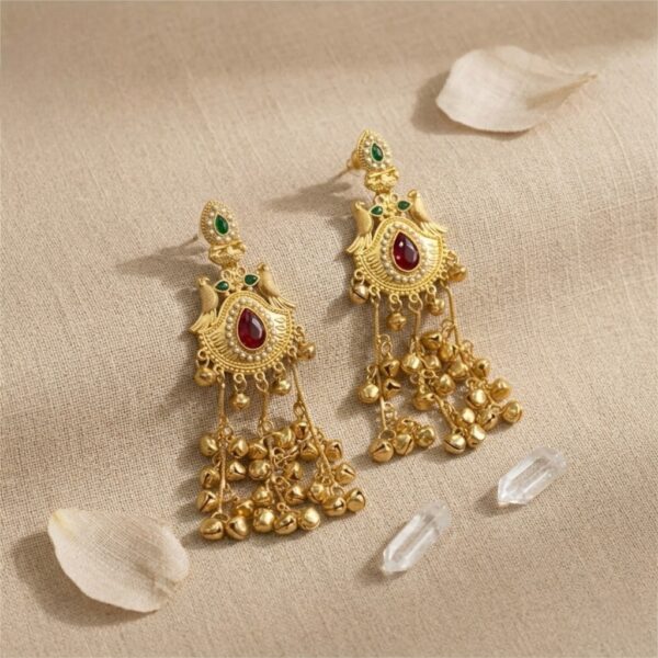 Ragnish Kashmiri statement earrings with ghungroo tassels