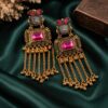 Kashmiri earrings for women with pink stone and antique gold finish