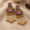 Traditional Kashmiri earrings with long tassel chain design