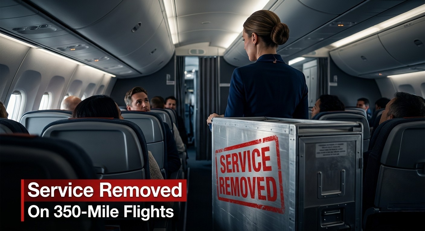 Flight attendant with beverage cart showing removed service on Delta short-haul flights