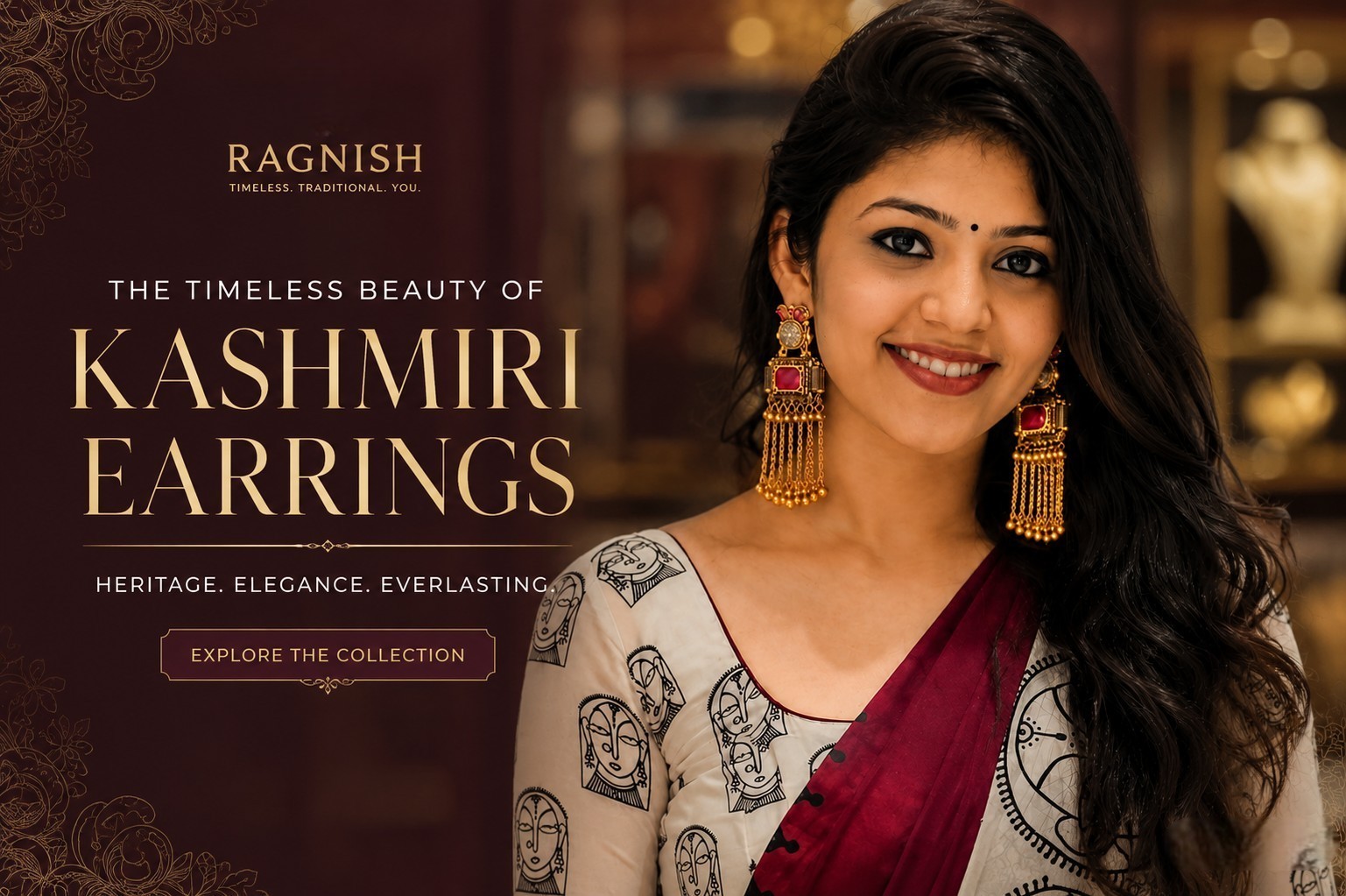 Kashmiri earrings for women with traditional saree look