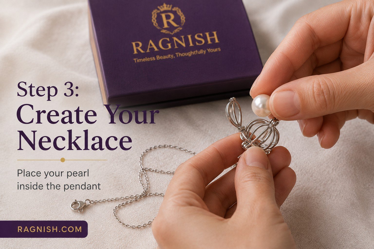 Placing the discovered pearl inside the Wish Pearl Necklace pendant